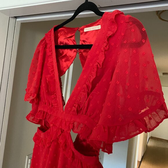 Red Ruffled Mini Cutout Dress - Picture 3 of 16